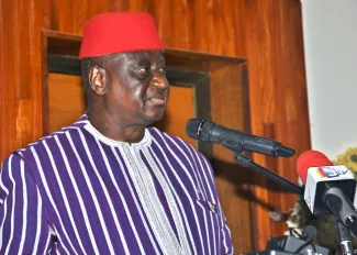 Dr. Elie Justin OUEDRAOGO, 1er Directeur Exécutif du CAPES, Parrain, pronçant son discours
